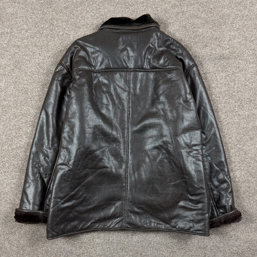 Brown Faux Textured Leather Fur Lined Full Zip Jacket Women’s 2XL Winter Coat - Picture 2 of 7